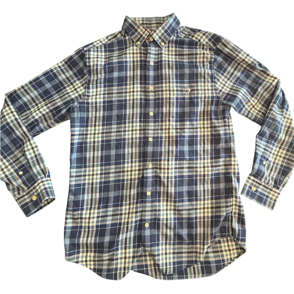 Vineyard Vines Performance Slim Fit Tucker Shirt Blue Plaid Button Down M